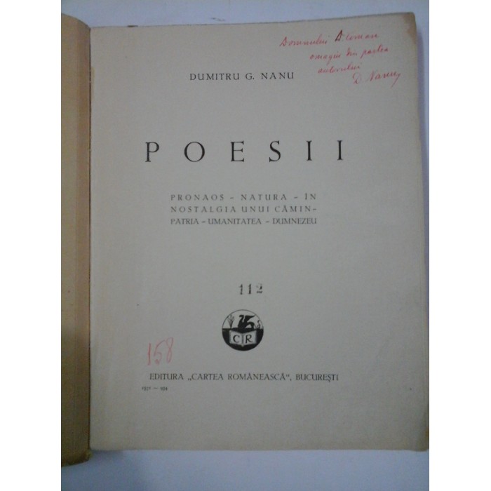 POESII (1902-1934) - D. NANU - (cu dedicatie) POESII (1902-1934) - D. NANU - (cu dedicatie)